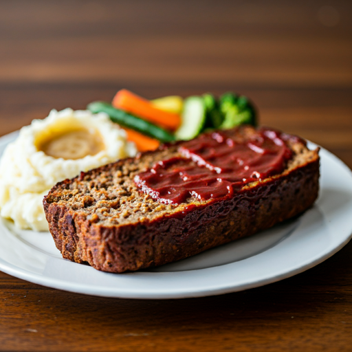 Gluten-free meatloaf served with mashed potatoes and vegetables on a dinner plate.