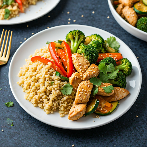 Delicious gluten-free chicken stir fry with vegetables and quinoa